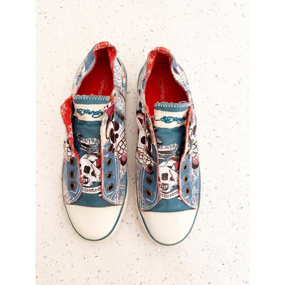 Ed Hardy Women’s Skull Tattoo Graphic High Top Sneakers Size 8 Y2K Vintage Style - Picture 2 of 13